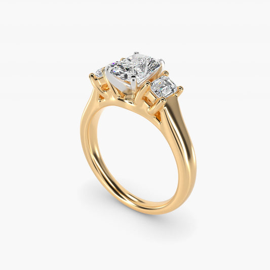 Three-Stone Emerald-Cut Diamond Engagement Ring in 18k Yellow Gold (1/3 ct tw.) By Zac Zac Posen - Radiant Center