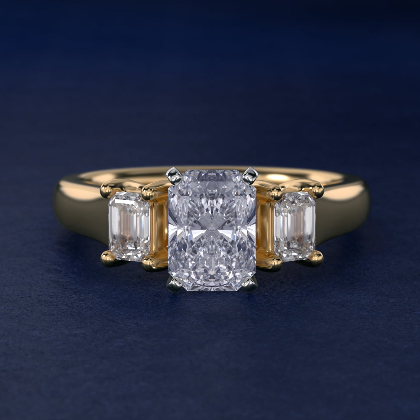 Three-Stone Emerald-Cut Diamond Engagement Ring in 14K Yellow Gold (1/3 ct tw.) By Zac Zac Posen - Radiant Center