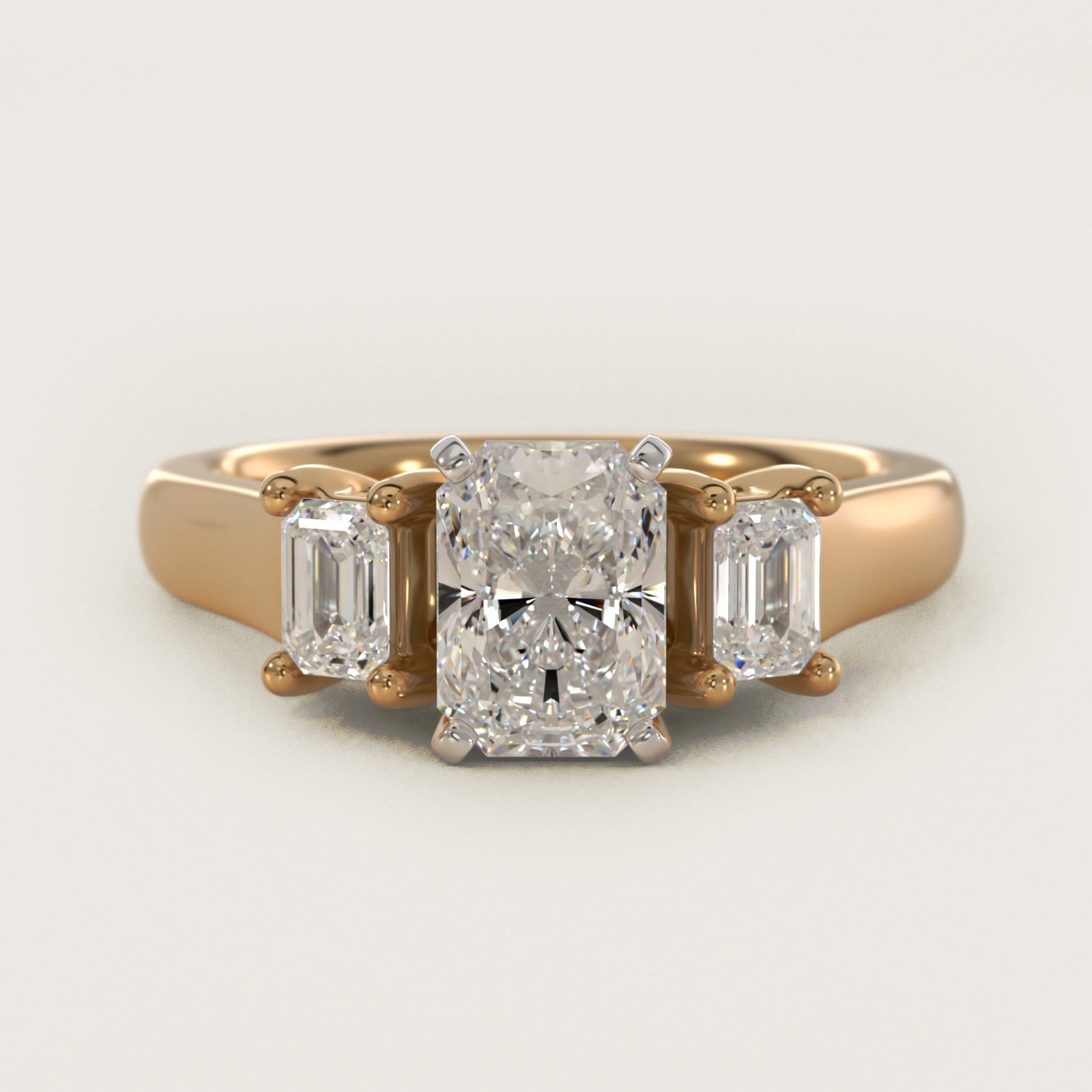 Three-Stone Emerald-Cut Diamond Engagement Ring in 14K Yellow Gold (1/3 ct tw.) By Zac Zac Posen - Radiant Center