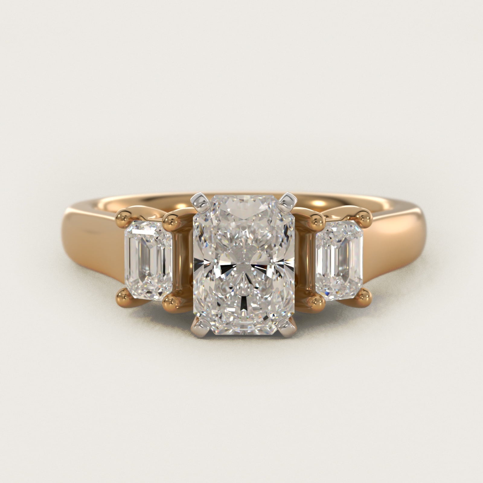 Three-Stone Emerald-Cut Diamond Engagement Ring in 18k Yellow Gold (1/3 ct tw.) By Zac Zac Posen - Radiant Center