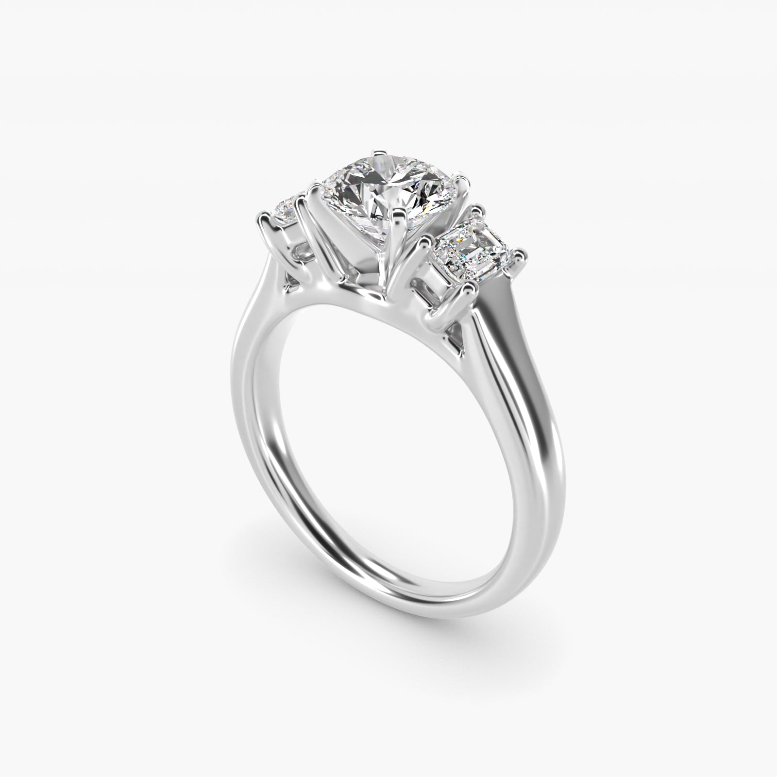 Three-Stone Emerald-Cut Diamond Engagement Ring in 14k White Gold (1/3 ct tw.) By Zac Zac Posen - Round Center