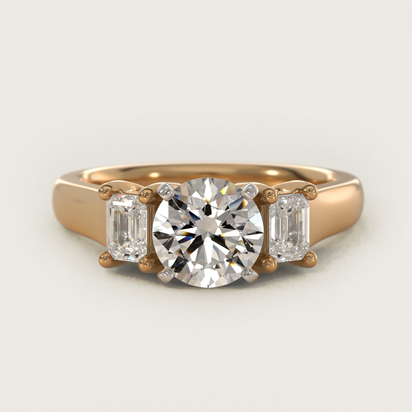 Three-Stone Emerald-Cut Diamond Engagement Ring in 14K Yellow Gold (1/3 ct tw.) By Zac Zac Posen - Round Center