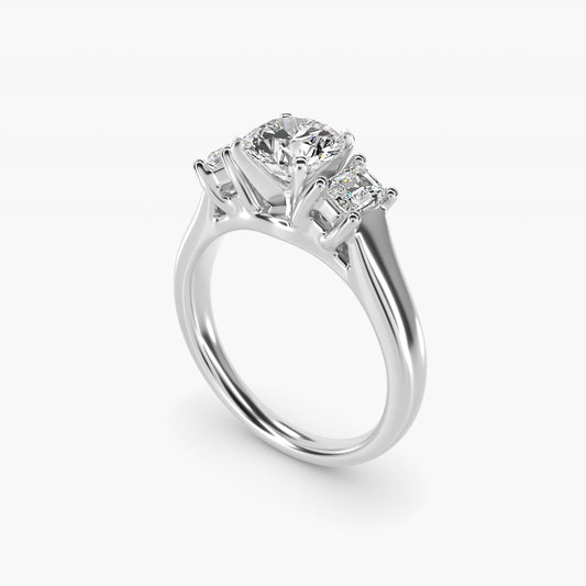 Three-Stone Emerald-Cut Diamond Engagement Ring in Platinum (1/3 ct tw.) By Zac Zac Posen - Round Center