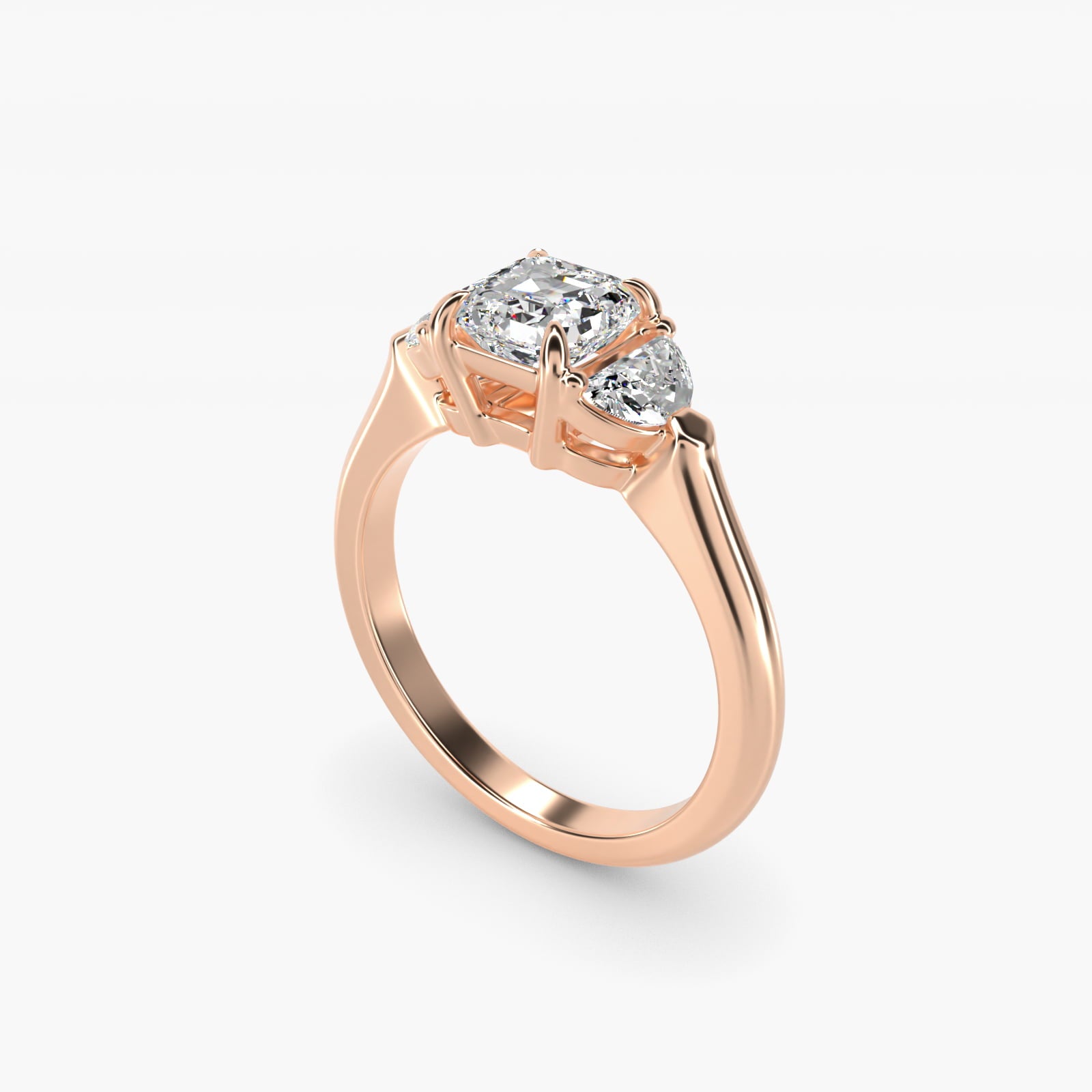 Three-Stone Half-Moon Sidestone Diamond Engagement Ring in 14k Rose Gold (1/2 ct. tw.) - Asscher Center
