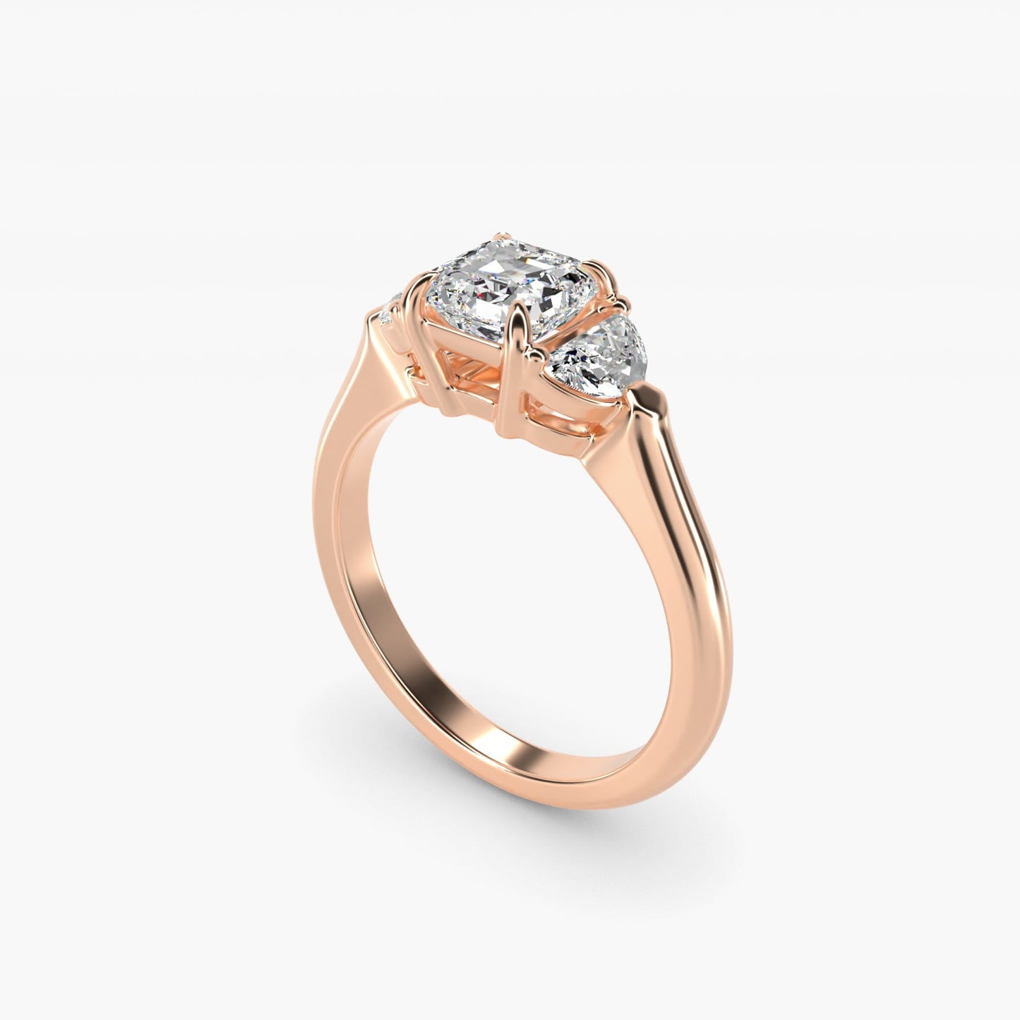 Three-Stone Half-Moon Sidestone Diamond Engagement Ring in 18k Rose Gold (1/2 ct. tw.) - Asscher Center