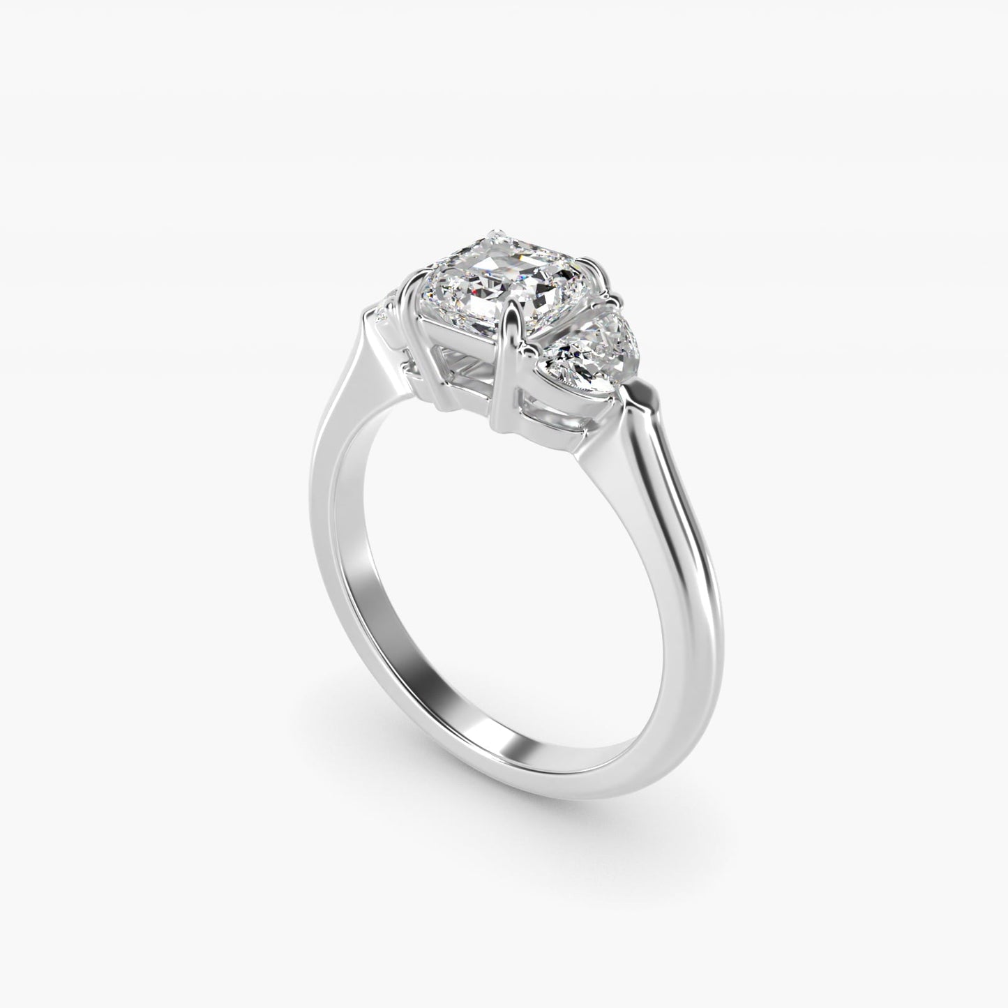 Three-Stone Half-Moon Sidestone Diamond Engagement Ring in 18k White Gold (1/2 ct. tw.) - Asscher Center