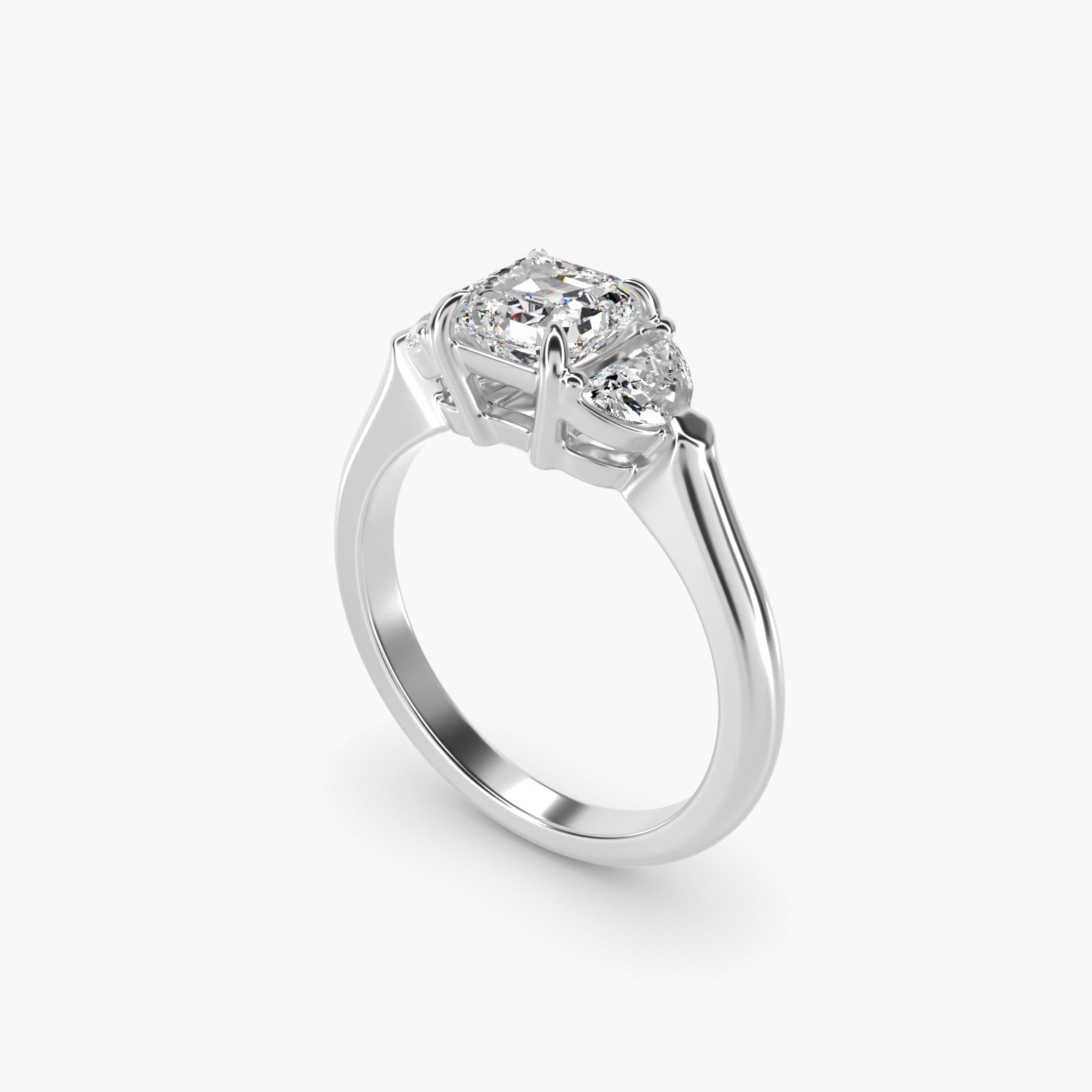Three-Stone Half-Moon Sidestone Diamond Engagement Ring in 18k White Gold (1/2 ct. tw.) - Asscher Center