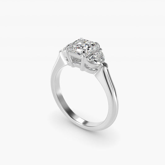 Three-Stone Half-Moon Sidestone Diamond Engagement Ring in 18k White Gold (1/2 ct. tw.) - Asscher Center