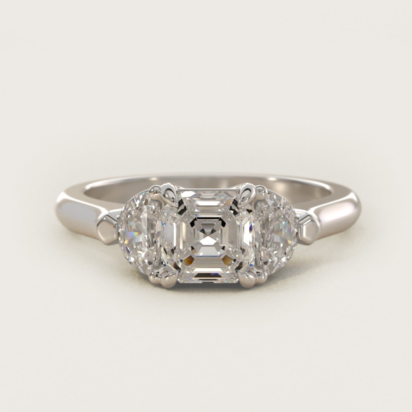 Three-Stone Half-Moon Sidestone Diamond Engagement Ring in 14k White Gold (1/2 ct. tw.) - Asscher Center