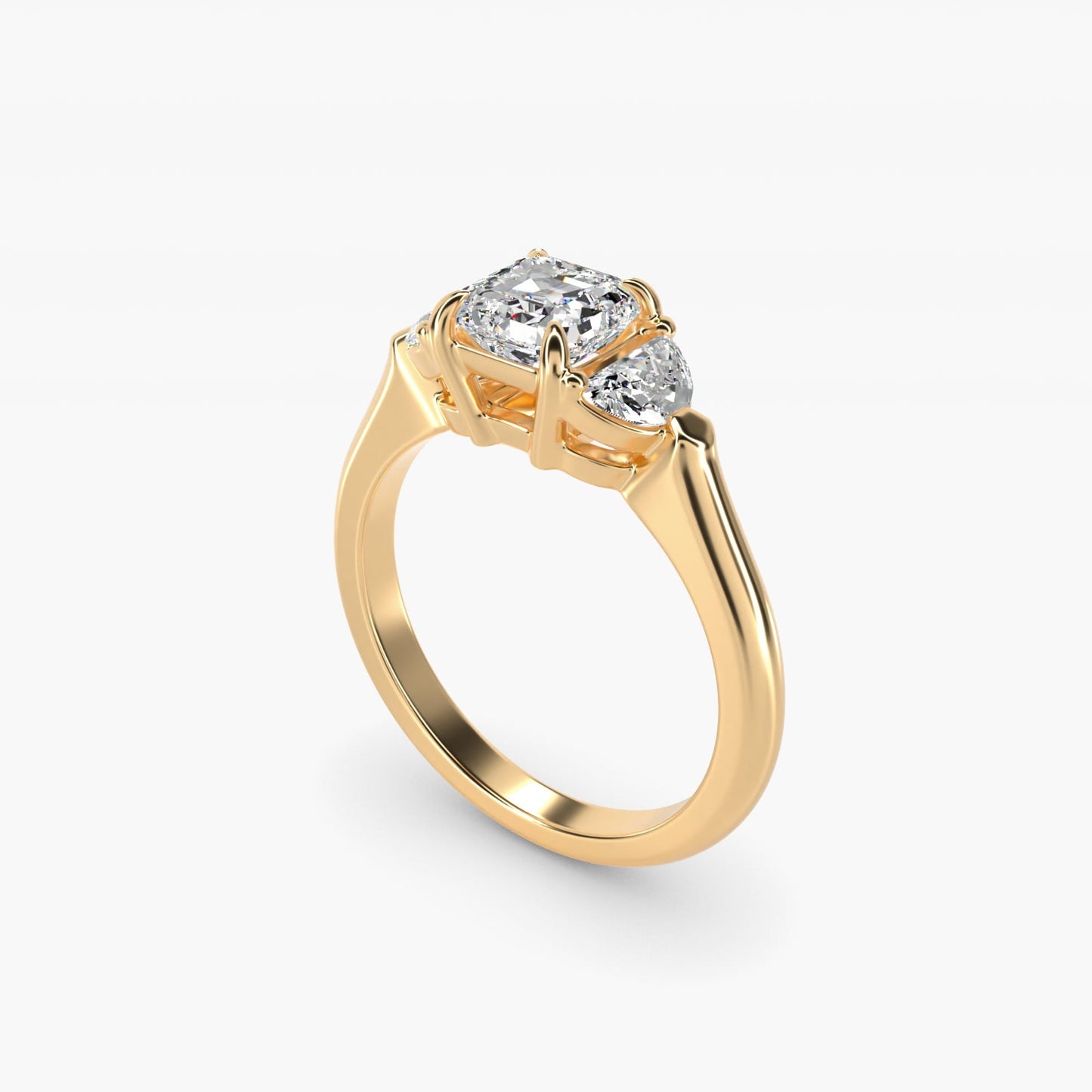 Three-Stone Half-Moon Sidestone Diamond Engagement Ring in 18k Yellow Gold (1/2 ct. tw.) - Asscher Center