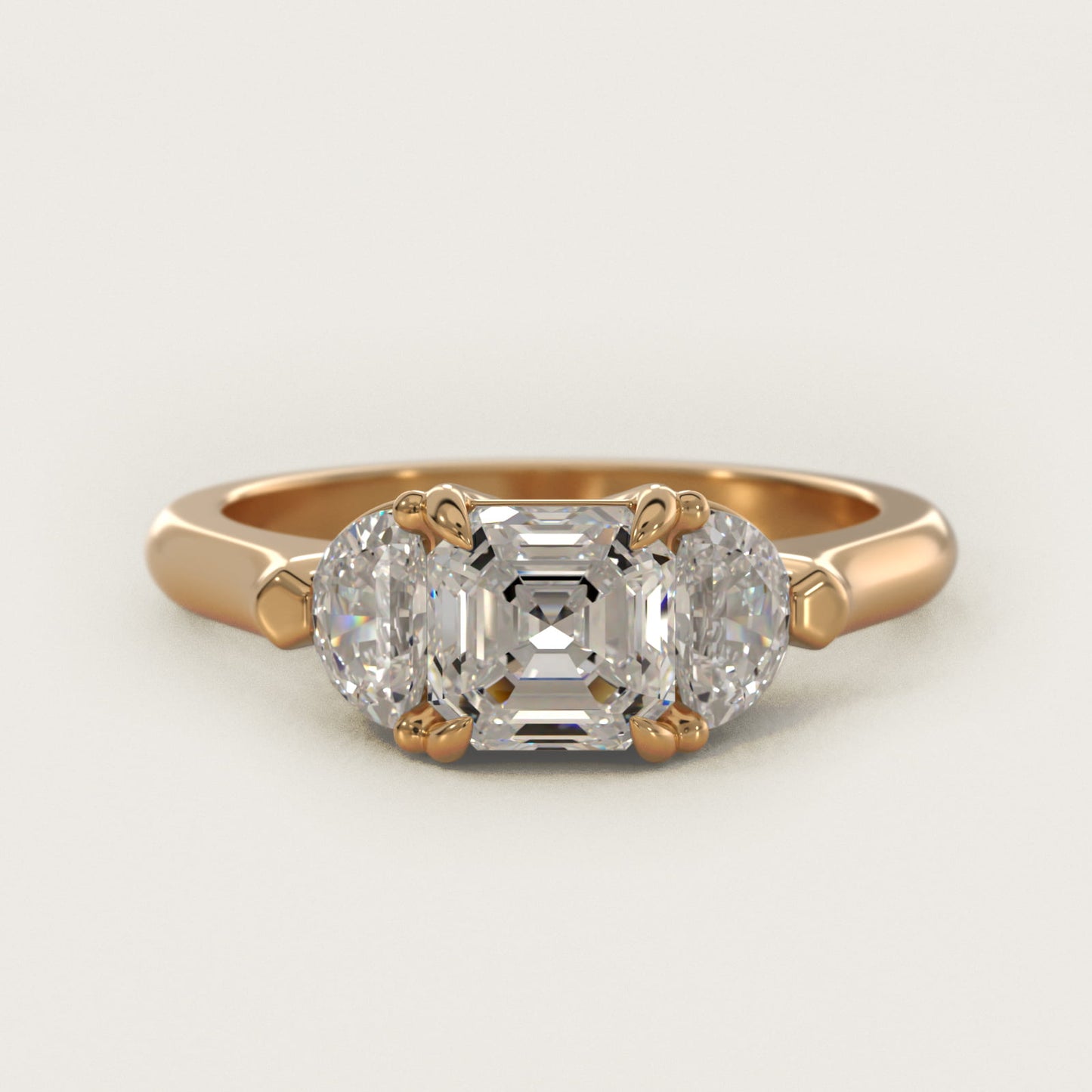 Three-Stone Half-Moon Sidestone Diamond Engagement Ring in 14K Yellow Gold (1/2 ct. tw.) - Asscher Center