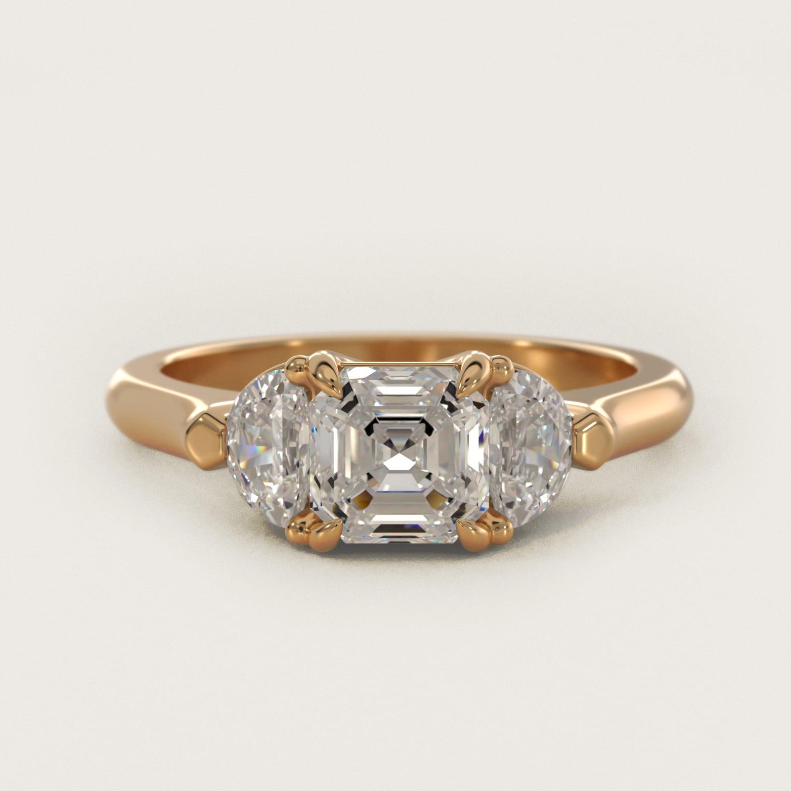 Three-Stone Half-Moon Sidestone Diamond Engagement Ring in 14K Yellow Gold (1/2 ct. tw.) - Asscher Center