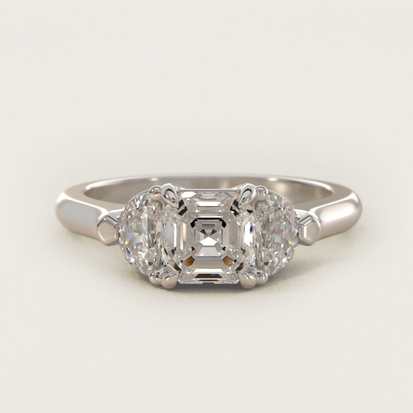 Three-Stone Half-Moon Sidestone Diamond Engagement Ring in Platinum (1/2 ct. tw.) - Asscher Center