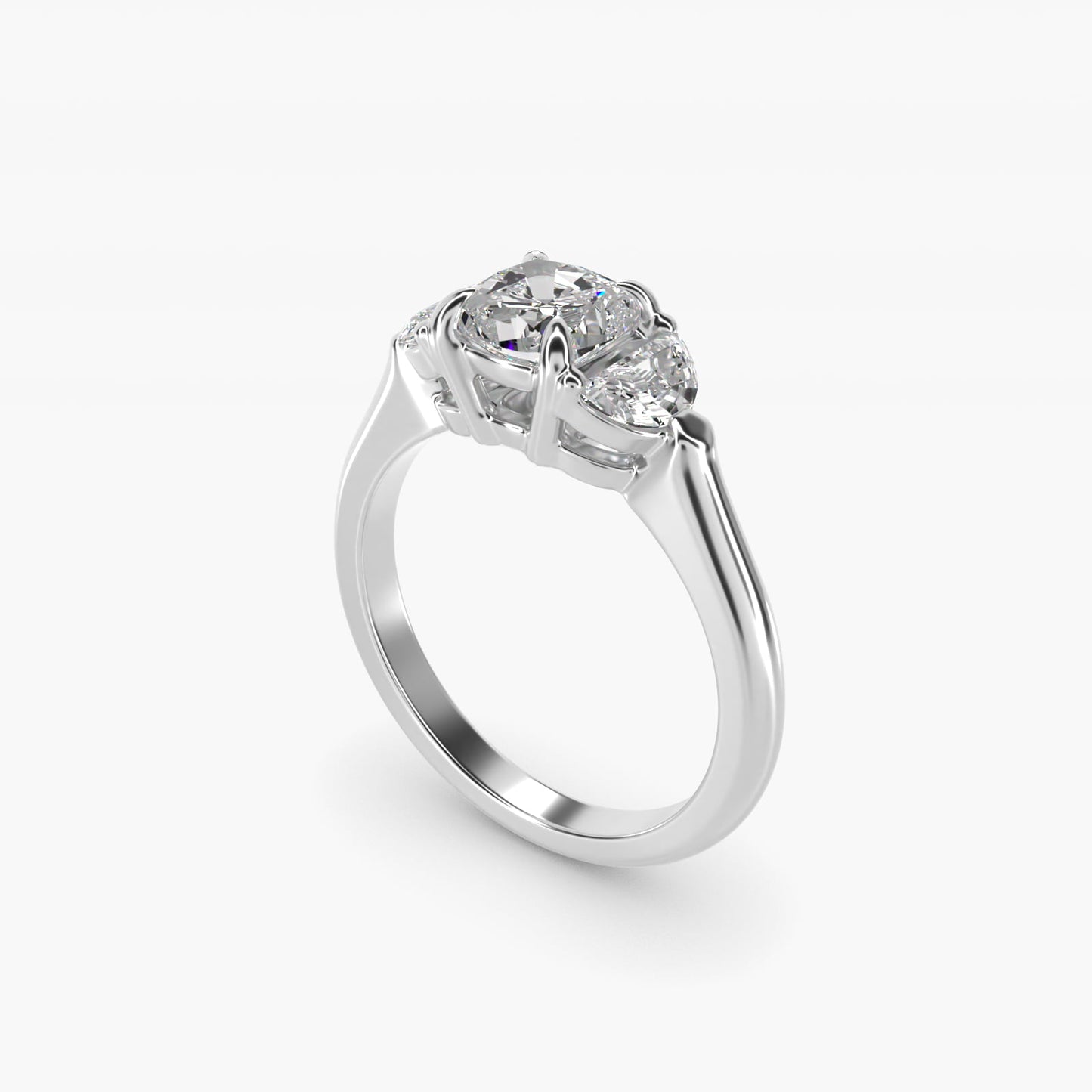 Three-Stone Half-Moon Sidestone Diamond Engagement Ring in 14k White Gold (1/2 ct. tw.) - Cushion Center