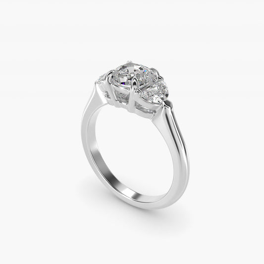 Three-Stone Half-Moon Sidestone Diamond Engagement Ring in 14k White Gold (1/2 ct. tw.) - Cushion Center
