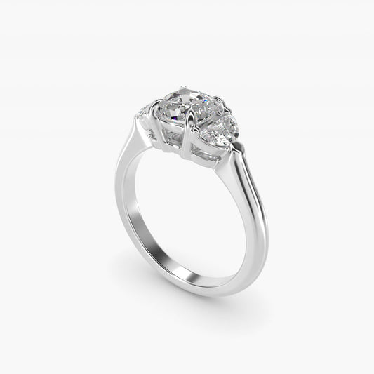 Three-Stone Half-Moon Sidestone Diamond Engagement Ring in 18k White Gold (1/2 ct. tw.) - Cushion Center