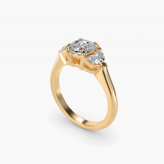 Three-Stone Half-Moon Sidestone Diamond Engagement Ring in 14K Yellow Gold (1/2 ct. tw.) - Cushion Center