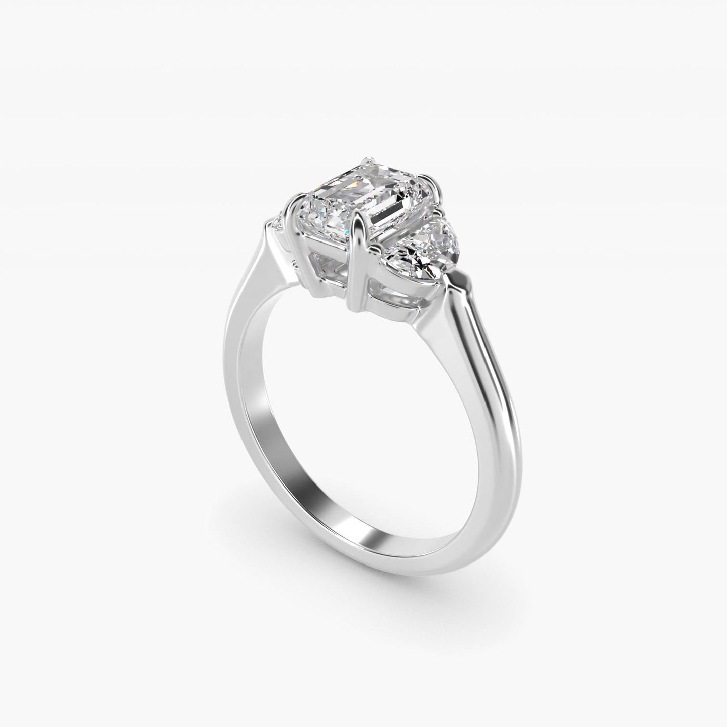 Three-Stone Half-Moon Sidestone Diamond Engagement Ring in 14k White Gold (1/2 ct. tw.) - Emerald Center