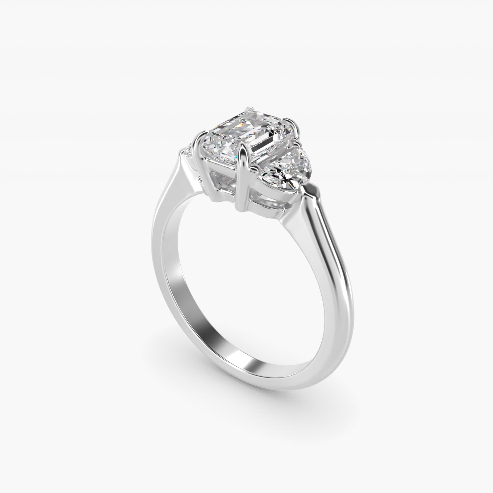 Three-Stone Half-Moon Sidestone Diamond Engagement Ring in 14k White Gold (1/2 ct. tw.) - Emerald Center