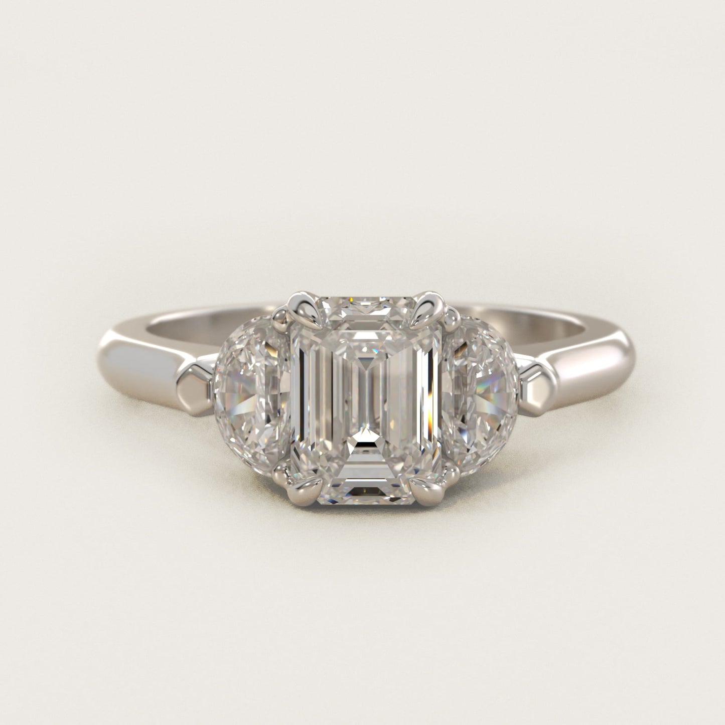 Three-Stone Half-Moon Sidestone Diamond Engagement Ring in 14k White Gold (1/2 ct. tw.) - Emerald Center