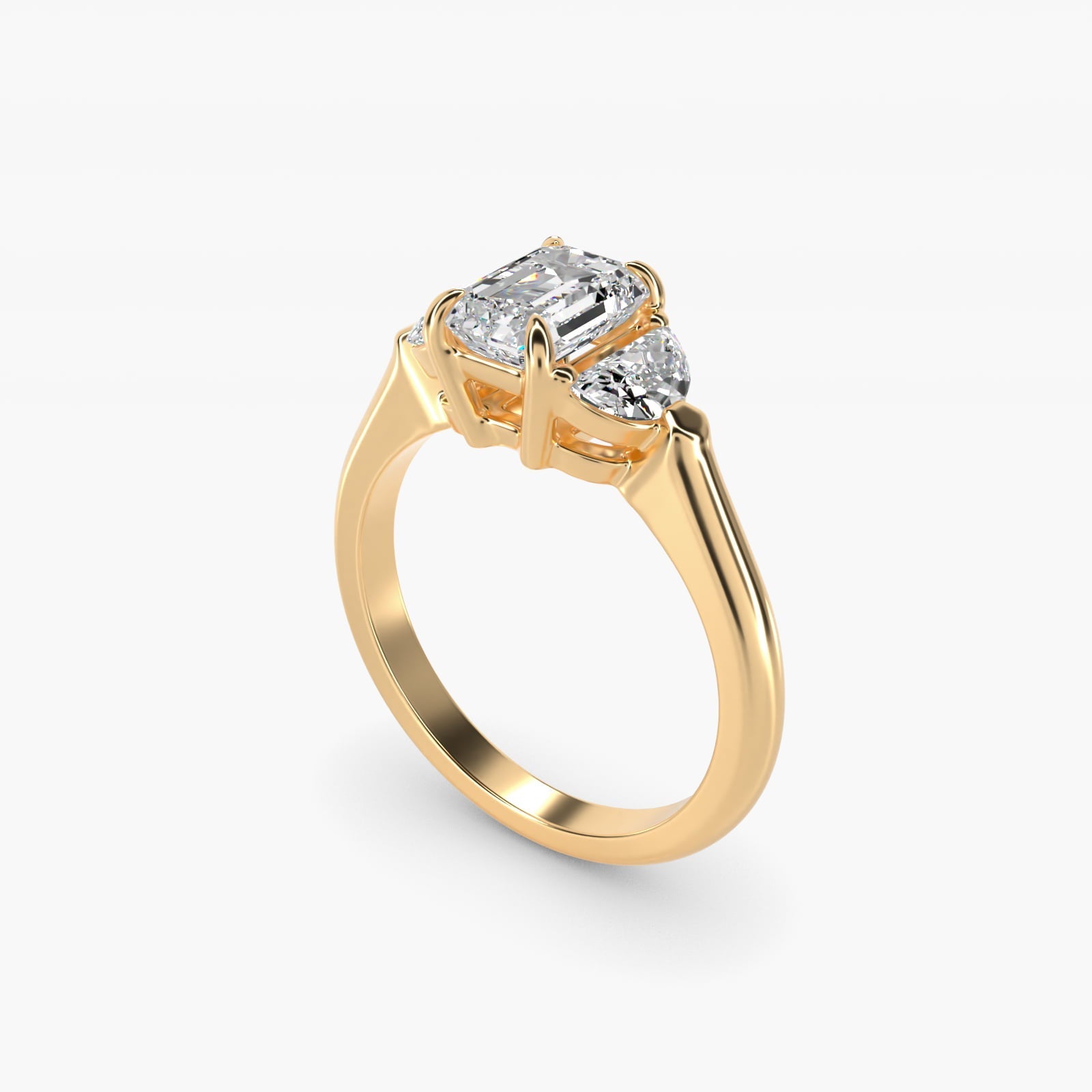 Three-Stone Half-Moon Sidestone Diamond Engagement Ring in 18k Yellow Gold (1/2 ct. tw.) - Emerald Center
