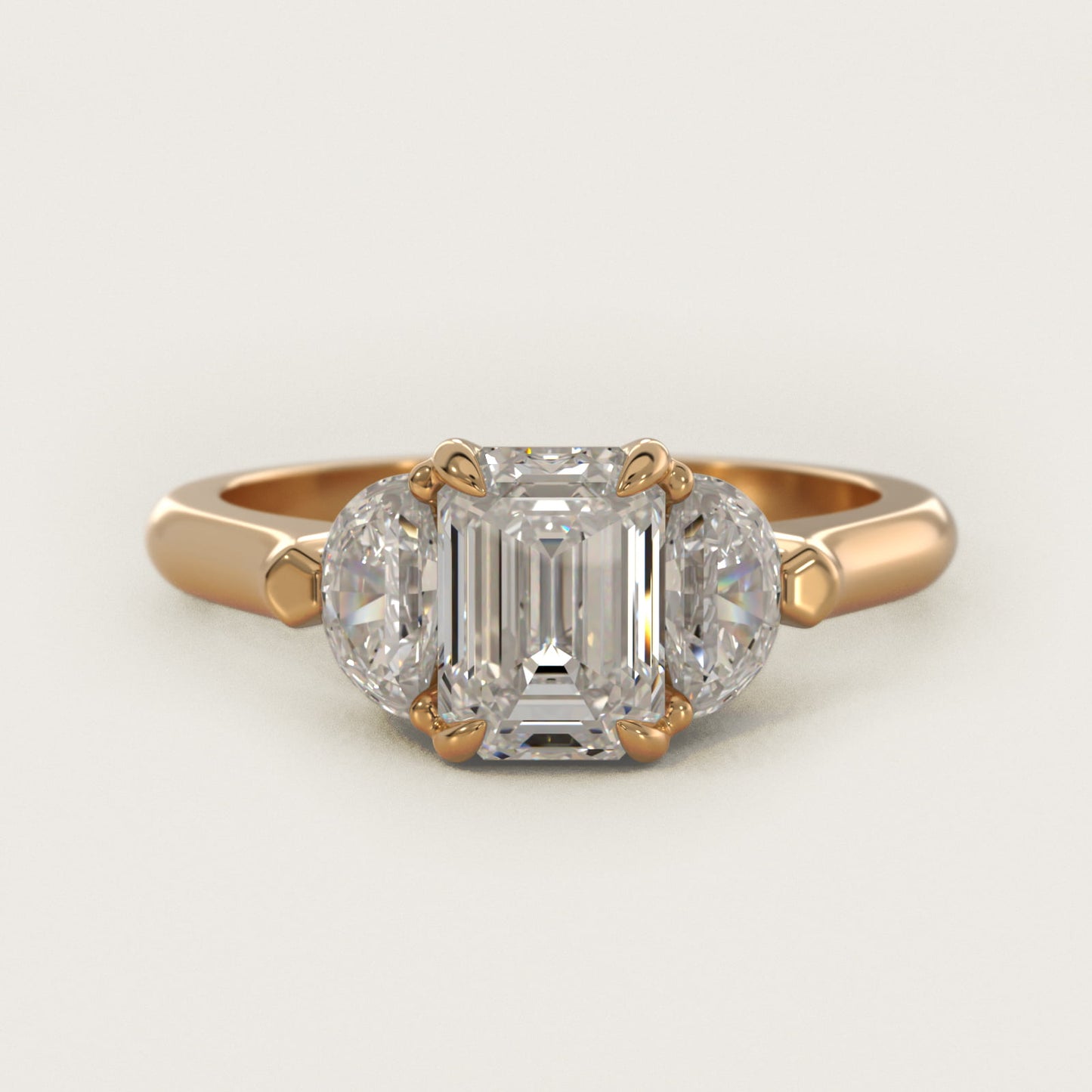 Three-Stone Half-Moon Sidestone Diamond Engagement Ring in 14K Yellow Gold (1/2 ct. tw.) - Emerald Center