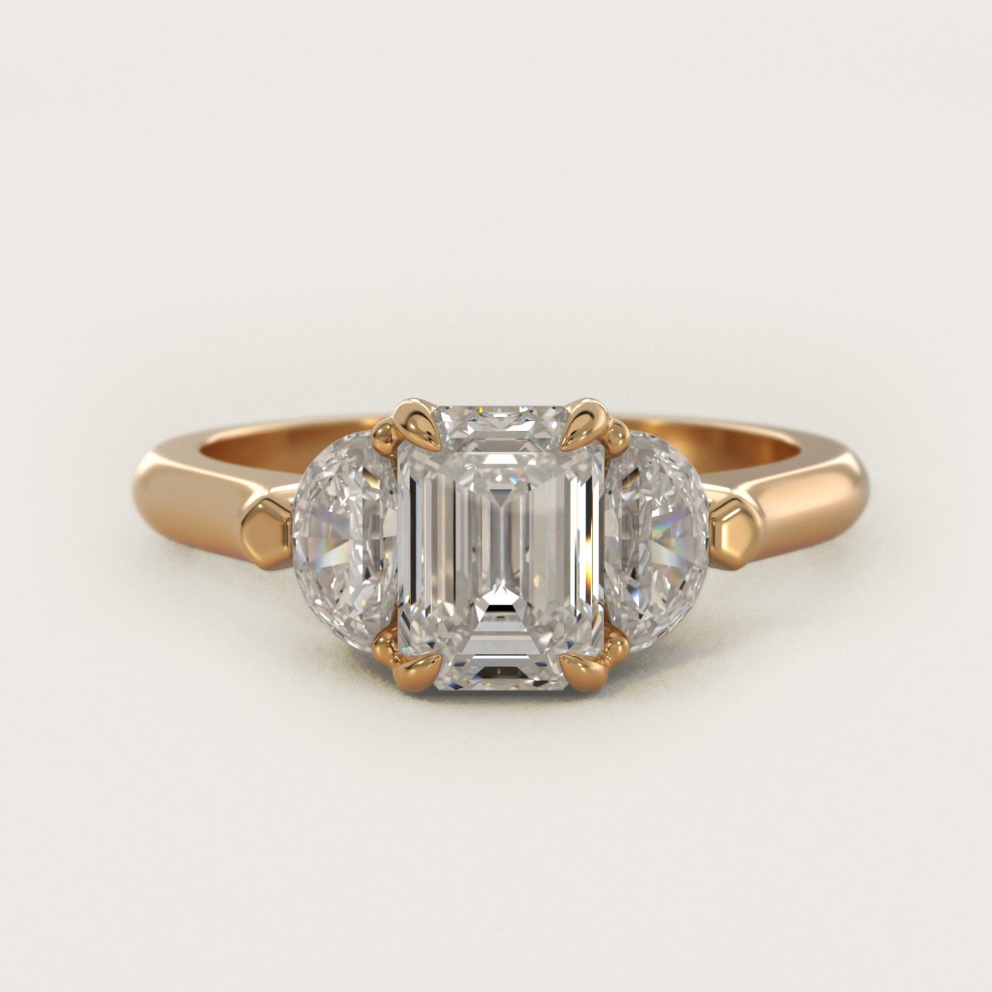 Three-Stone Half-Moon Sidestone Diamond Engagement Ring in 18k Yellow Gold (1/2 ct. tw.) - Emerald Center