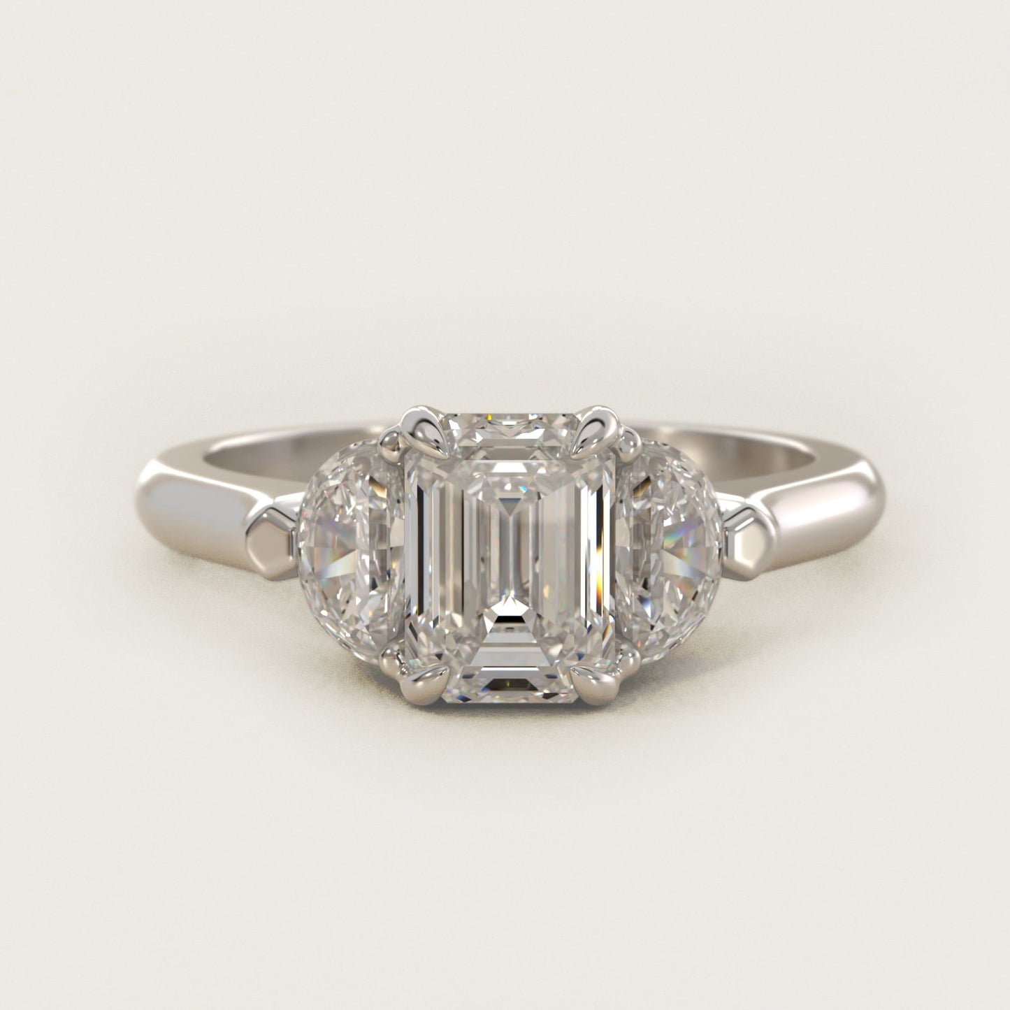 Three-Stone Half-Moon Sidestone Diamond Engagement Ring in Platinum (1/2 ct. tw.) - Emerald Center