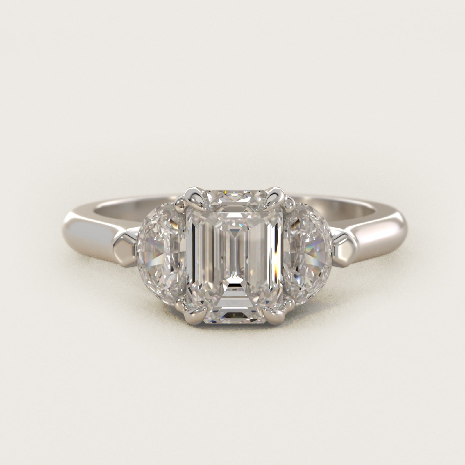 Three-Stone Half-Moon Sidestone Diamond Engagement Ring in Platinum (1/2 ct. tw.) - Emerald Center