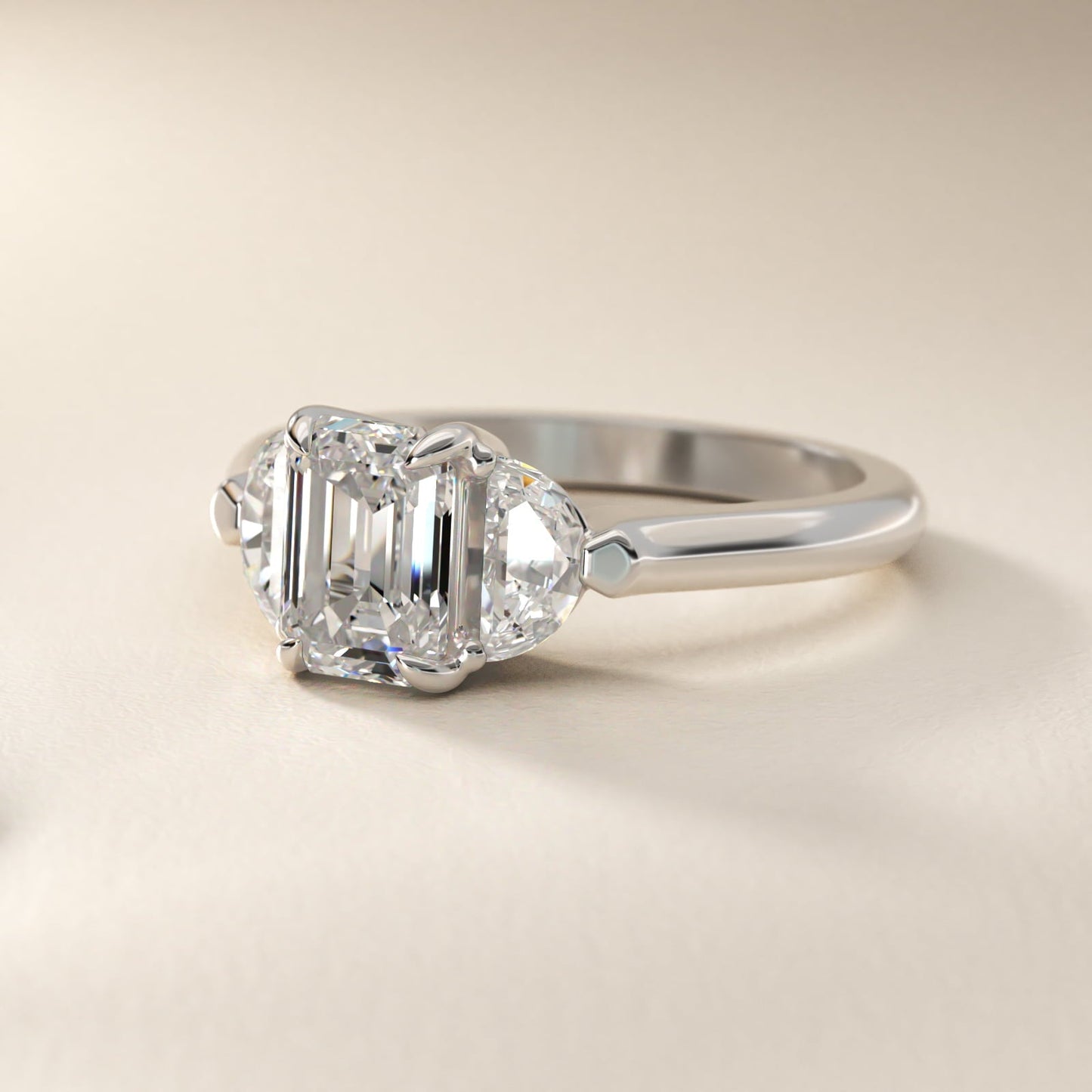Three-Stone Half-Moon Sidestone Diamond Engagement Ring in Platinum (1/2 ct. tw.) - Emerald Center