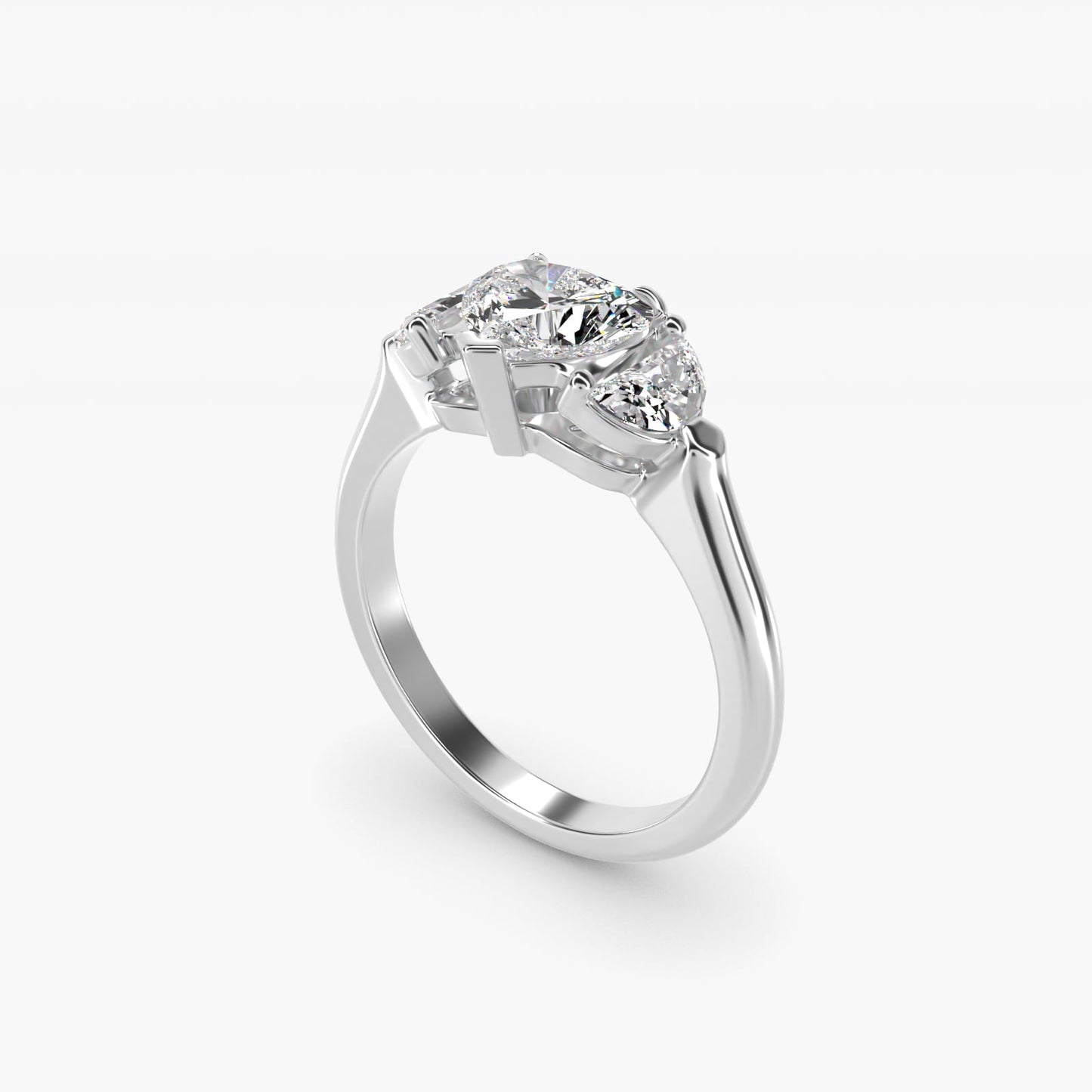 Three-Stone Half-Moon Sidestone Diamond Engagement Ring in 14k White Gold (1/2 ct. tw.) - Heart Center