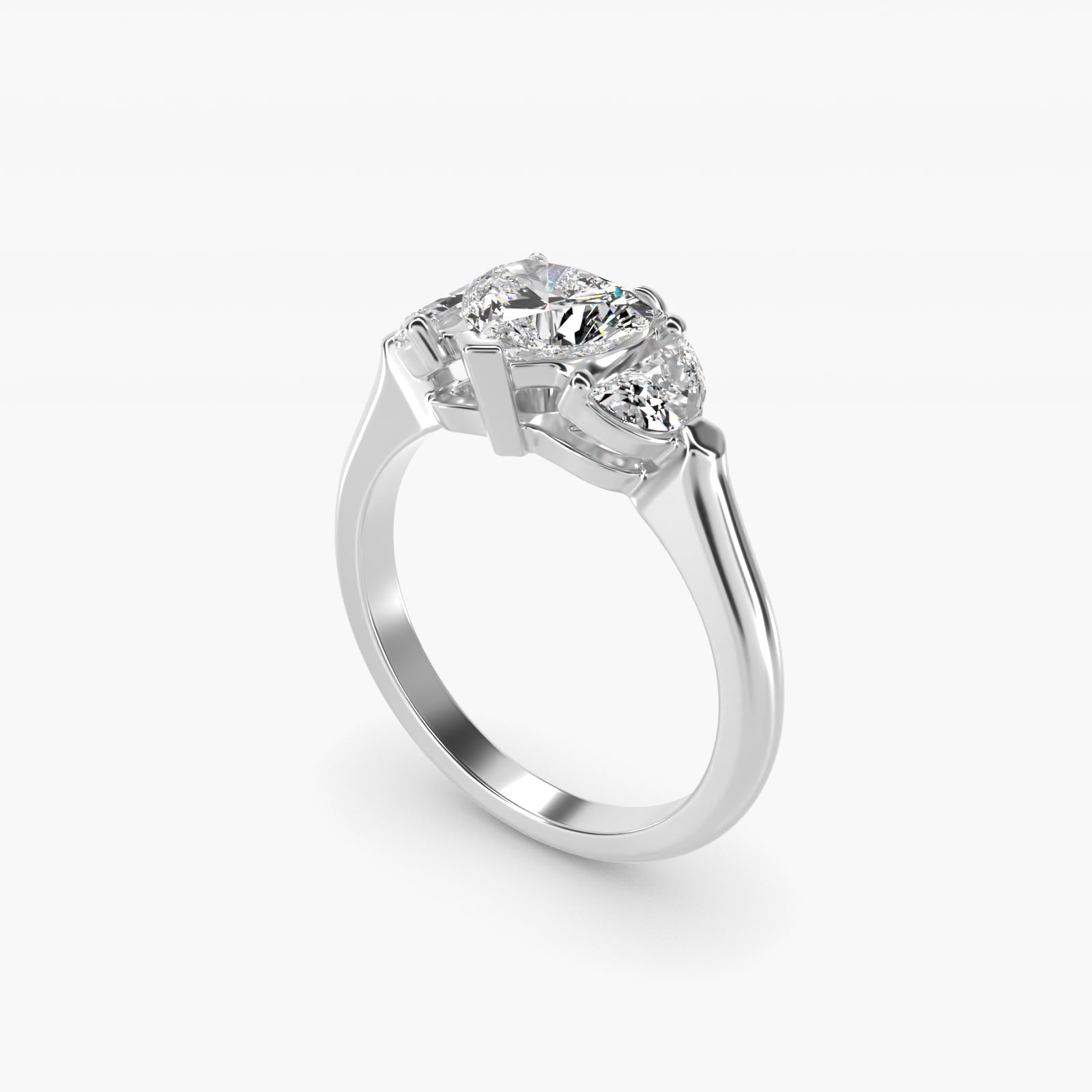 Three-Stone Half-Moon Sidestone Diamond Engagement Ring in 14k White Gold (1/2 ct. tw.) - Heart Center