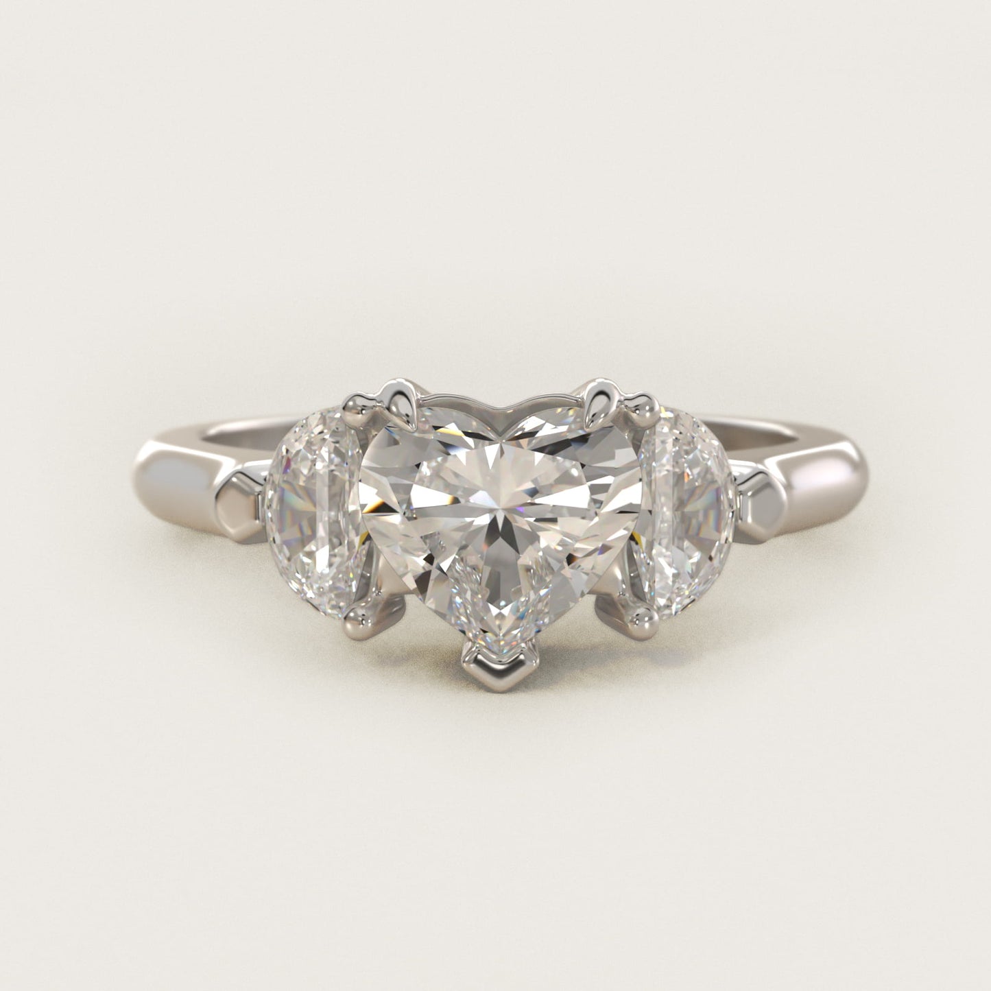 Three-Stone Half-Moon Sidestone Diamond Engagement Ring in 14k White Gold (1/2 ct. tw.) - Heart Center