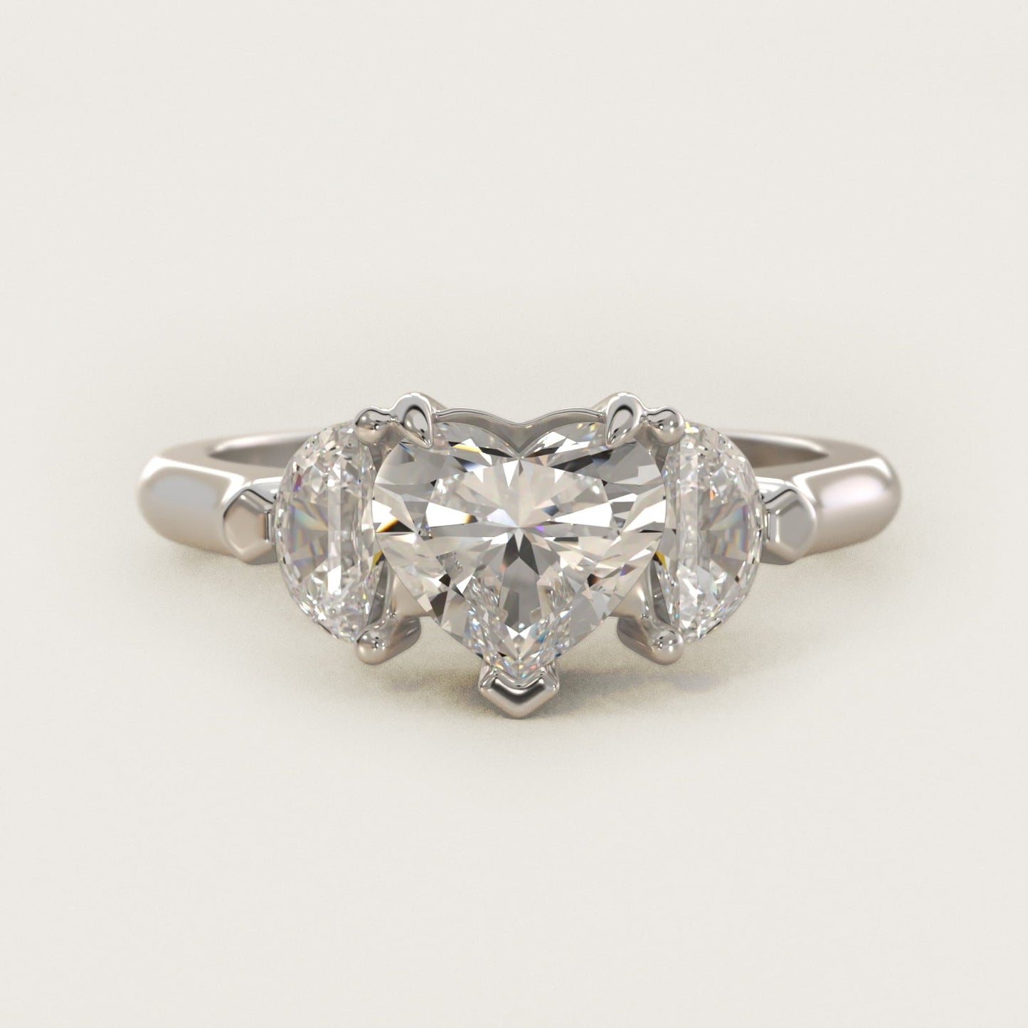 Three-Stone Half-Moon Sidestone Diamond Engagement Ring in 18k White Gold (1/2 ct. tw.) - Heart Center