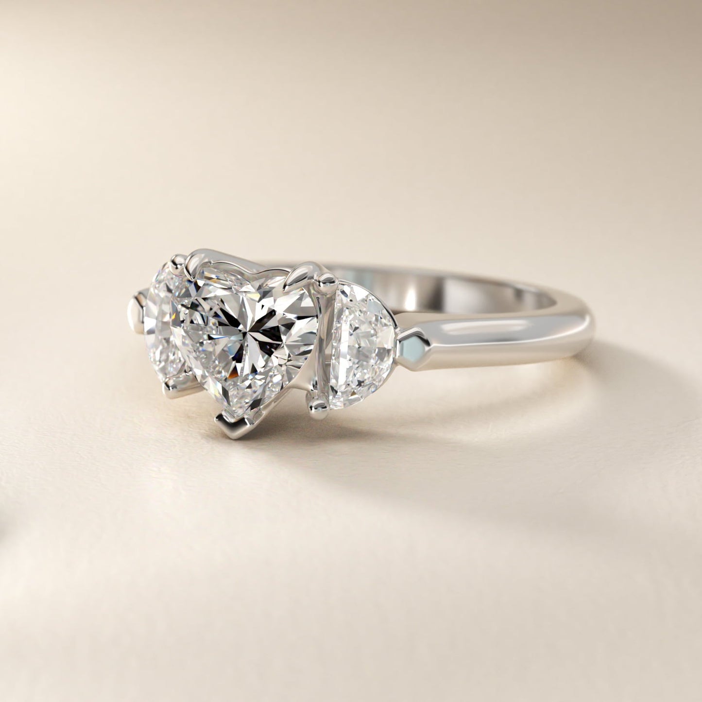 Three-Stone Half-Moon Sidestone Diamond Engagement Ring in 18k White Gold (1/2 ct. tw.) - Heart Center