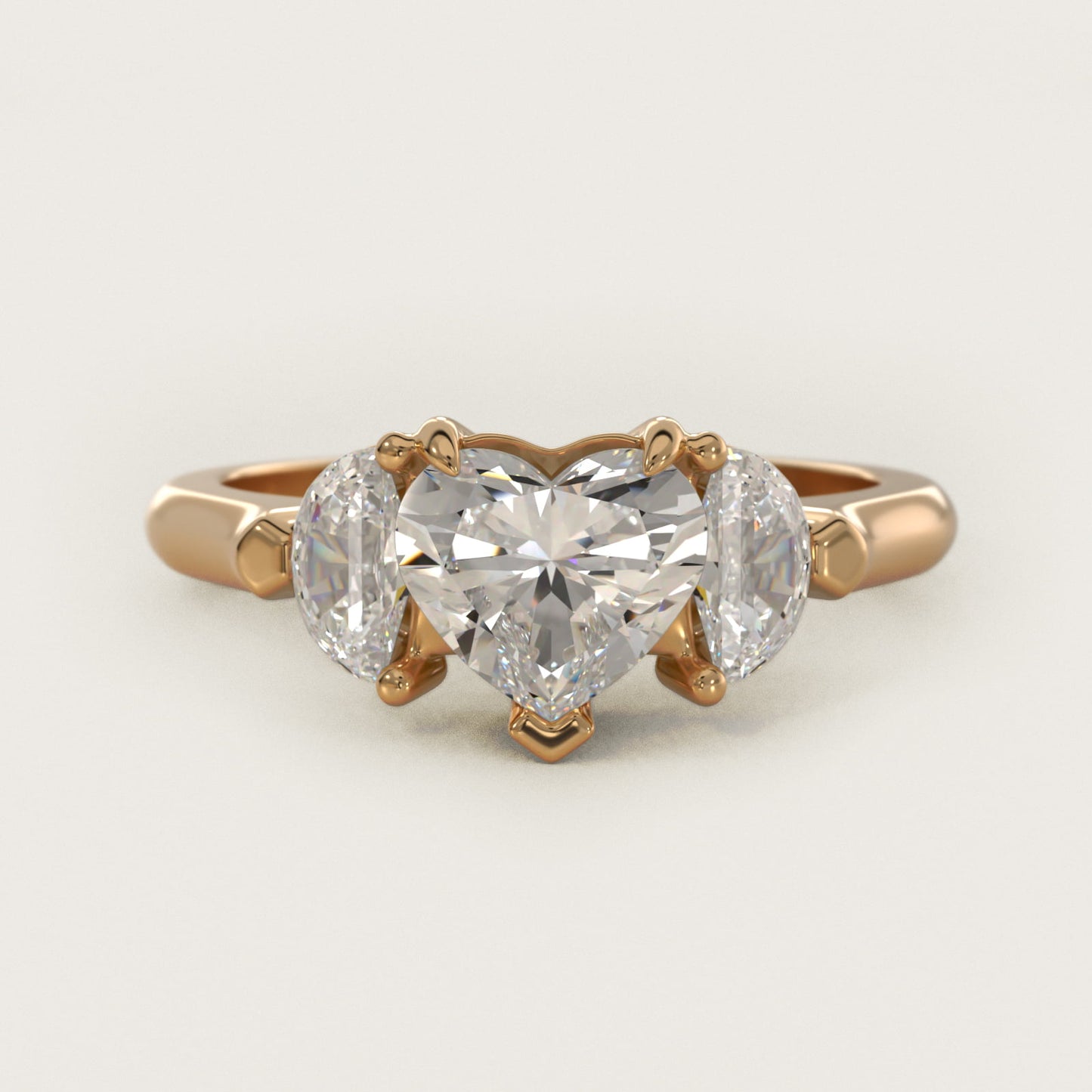 Three-Stone Half-Moon Sidestone Diamond Engagement Ring in 14K Yellow Gold (1/2 ct. tw.) - Heart Center
