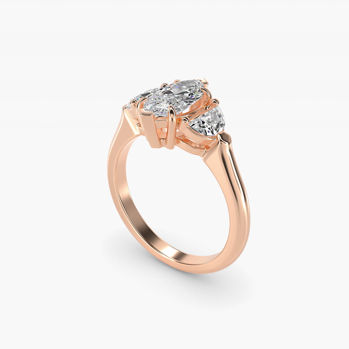 Three-Stone Half-Moon Sidestone Diamond Engagement Ring in 14k Rose Gold (1/2 ct. tw.) - Marquise Center