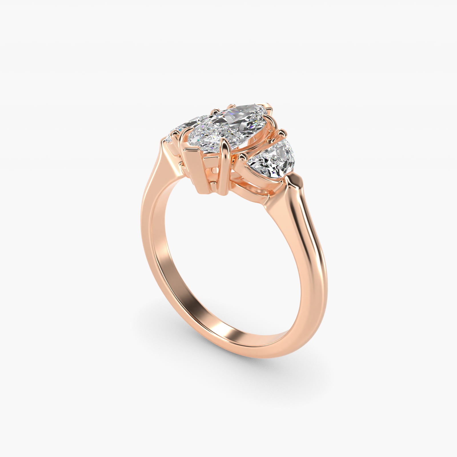 Three-Stone Half-Moon Sidestone Diamond Engagement Ring in 14k Rose Gold (1/2 ct. tw.) - Marquise Center
