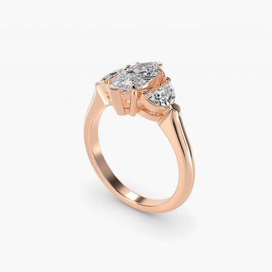 Three-Stone Half-Moon Sidestone Diamond Engagement Ring in 14k Rose Gold (1/2 ct. tw.) - Marquise Center