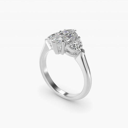 Three-Stone Half-Moon Sidestone Diamond Engagement Ring in 14k White Gold (1/2 ct. tw.) - Marquise Center