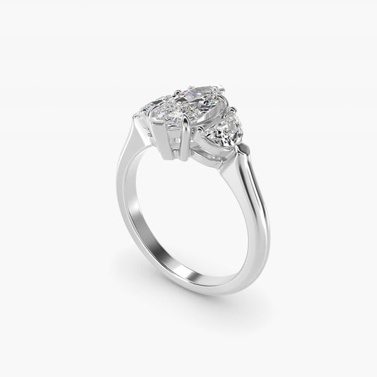 Three-Stone Half-Moon Sidestone Diamond Engagement Ring in 18k White Gold (1/2 ct. tw.) - Marquise Center