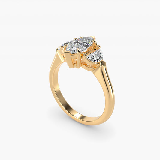 Three-Stone Half-Moon Sidestone Diamond Engagement Ring in 18k Yellow Gold (1/2 ct. tw.) - Marquise Center