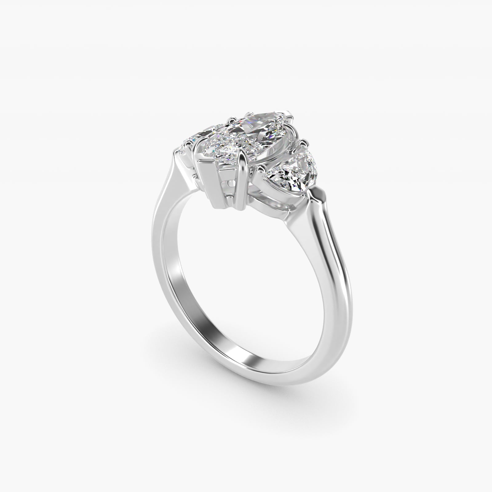 Three-Stone Half-Moon Sidestone Diamond Engagement Ring in Platinum (1/2 ct. tw.) - Marquise Center
