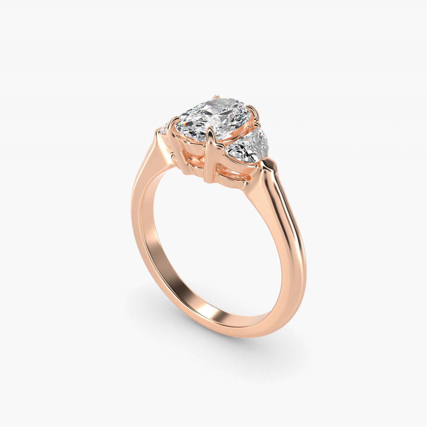 Three-Stone Half-Moon Sidestone Diamond Engagement Ring in 14k Rose Gold (1/2 ct. tw.) - Oval Center
