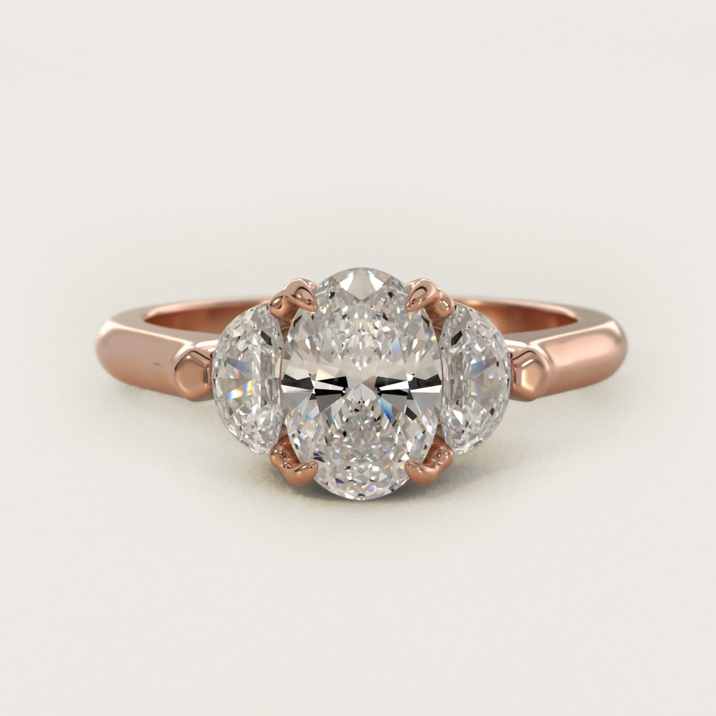 Three-Stone Half-Moon Sidestone Diamond Engagement Ring in 14k Rose Gold (1/2 ct. tw.) - Oval Center
