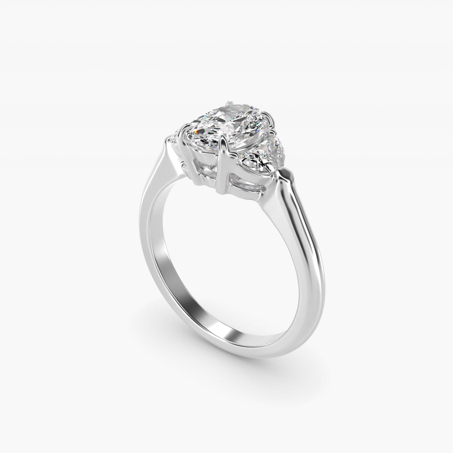 Three-Stone Half-Moon Sidestone Diamond Engagement Ring in 14k White Gold (1/2 ct. tw.) - Oval Center
