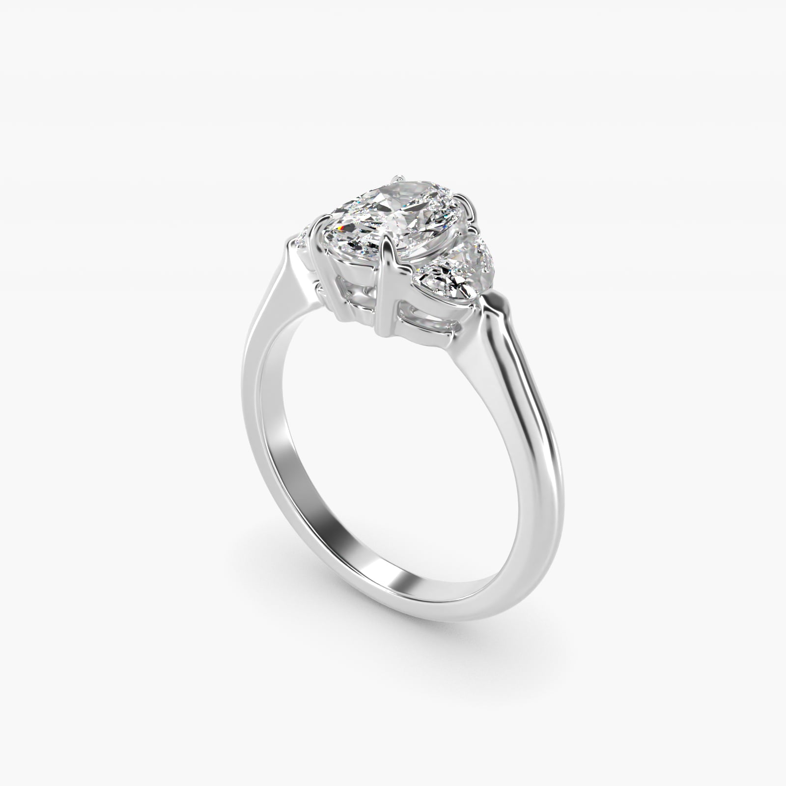 Three-Stone Half-Moon Sidestone Diamond Engagement Ring in 14k White Gold (1/2 ct. tw.) - Oval Center