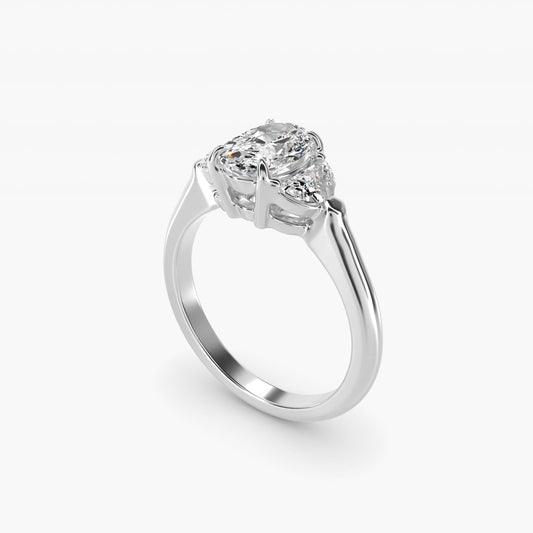 Three-Stone Half-Moon Sidestone Diamond Engagement Ring in 18k White Gold (1/2 ct. tw.) - Oval Center