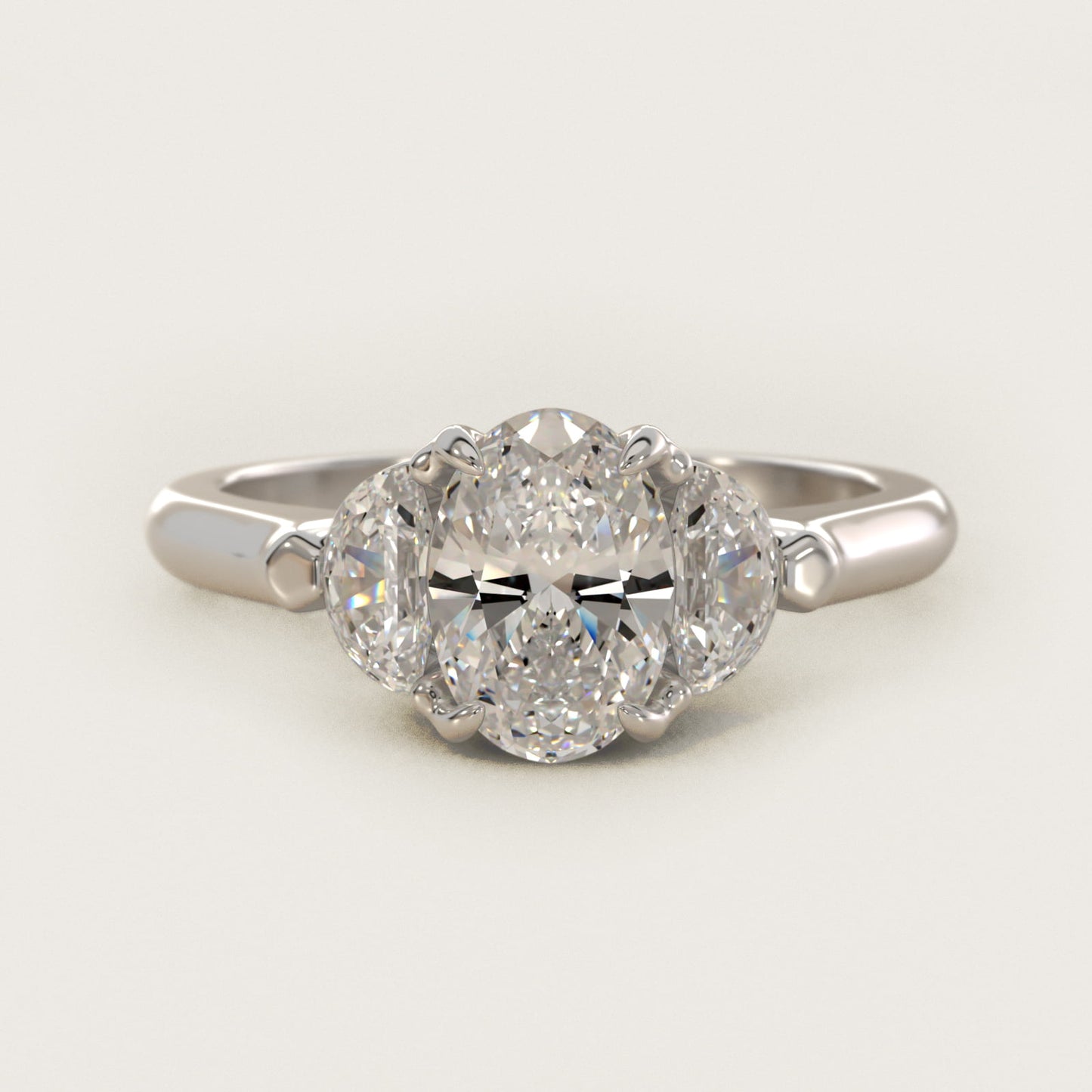 Three-Stone Half-Moon Sidestone Diamond Engagement Ring in 14k White Gold (1/2 ct. tw.) - Oval Center
