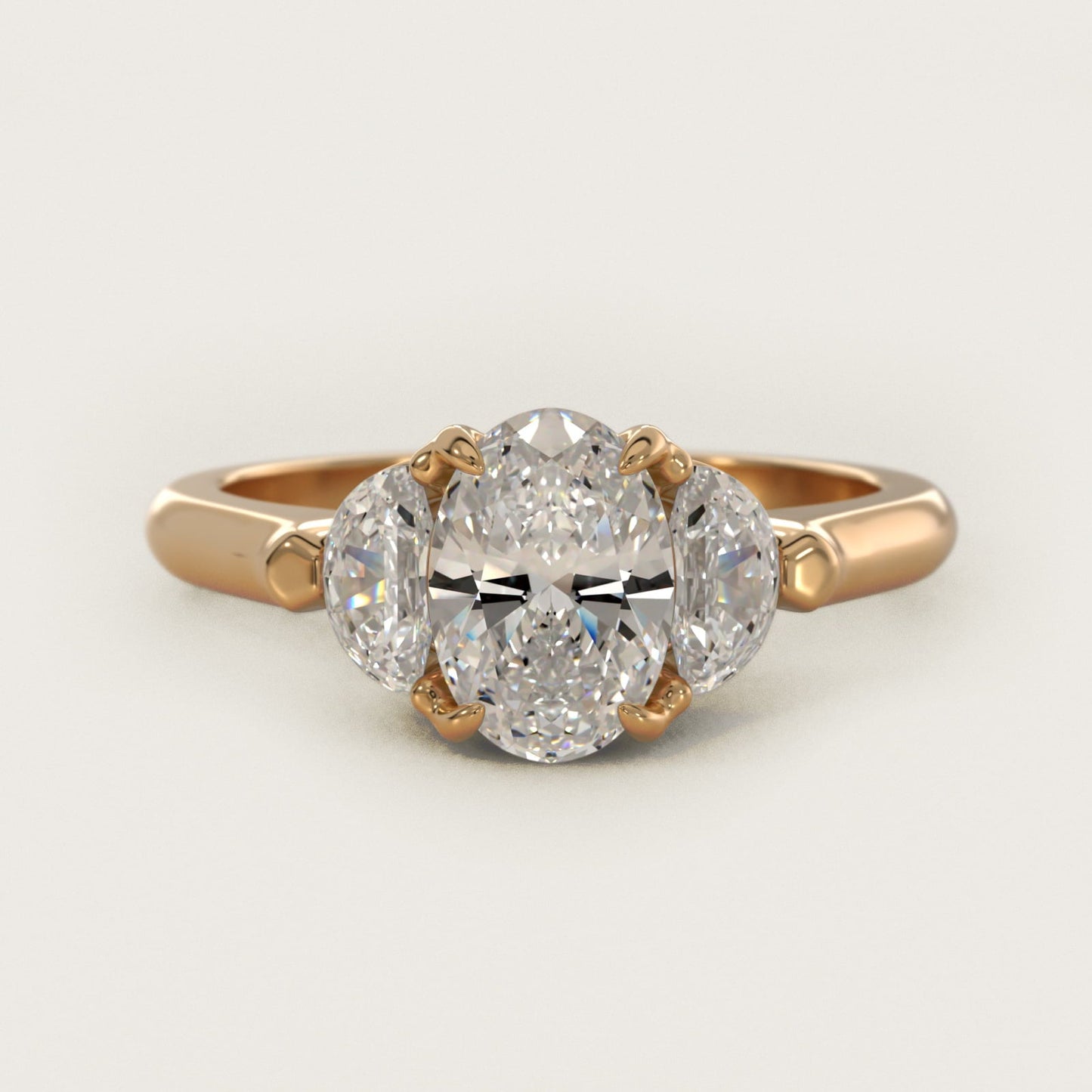 Three-Stone Half-Moon Sidestone Diamond Engagement Ring in 18k Yellow Gold (1/2 ct. tw.) - Oval Center